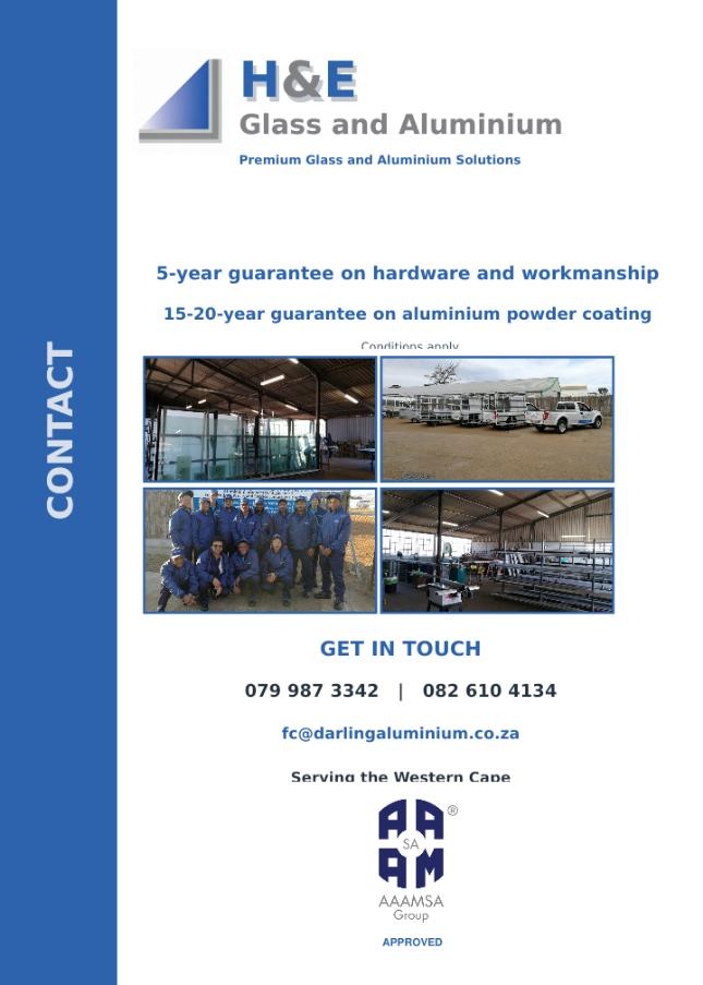 H&E Glass and Aluminium Brochure - Guarantees & Contact